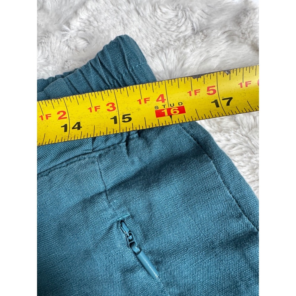 ATHLETA Pants Womens Playa 100% Linen Wide Leg Crop 12 P Zip Pockets Teal Green - Picture 10 of 12
